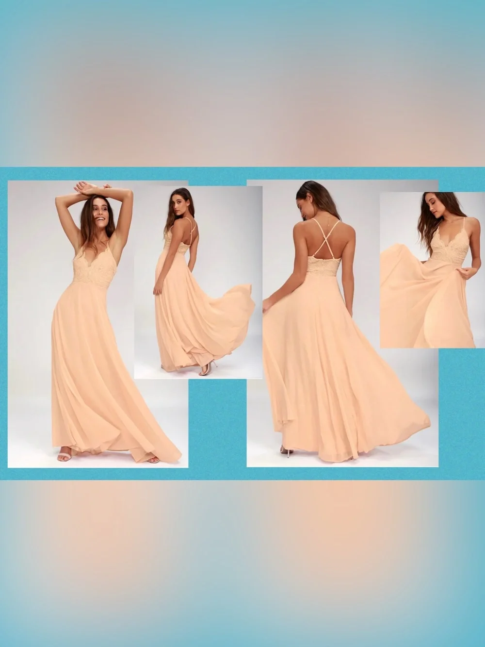 Lulus Madalyn Blush Lace Maxi Dress Zipper Back Adjustable Straps Medium EUC - Picture 1 of 16